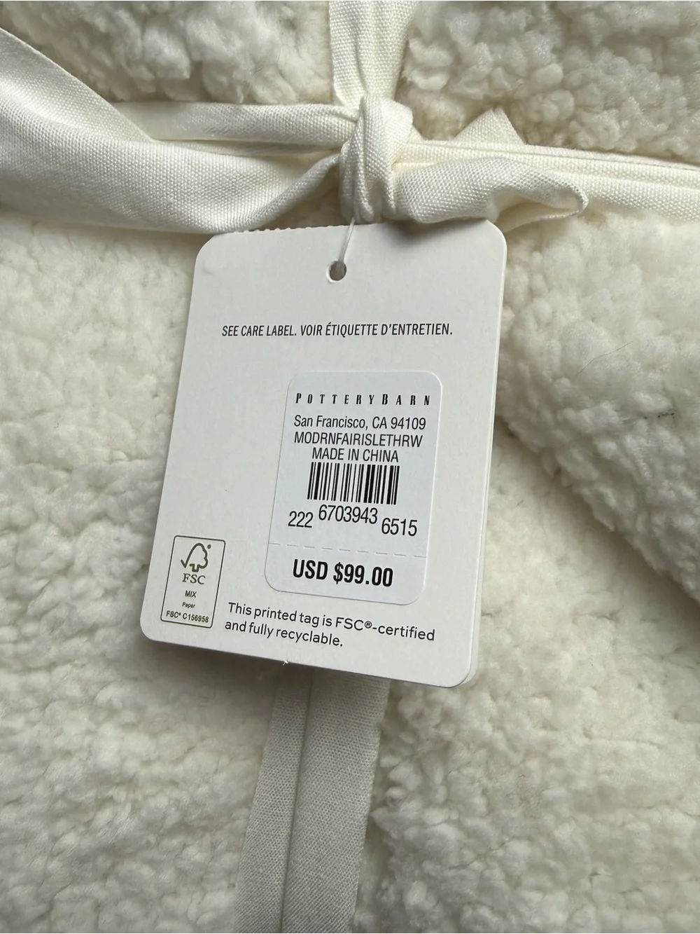 Pottery Barn Modern Fair Isle Throw Blanket Grey 50X60 NWT CottageCore Farmhouse